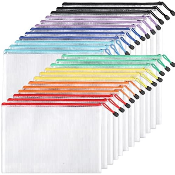 24pcs Mesh Zipper Pouch Bags, A4 Zipper Bags for Organizing Storage, Waterproof Zipper Pouches, Letter Size, File Bags for School, Toys, Puzzle, Board Games and Office Supplies