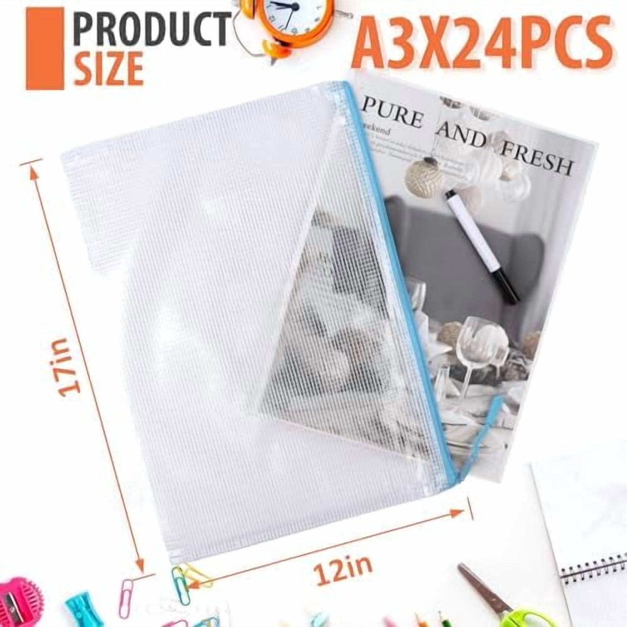 24pcs Mesh Zipper Pouch, Puzzle Storage Bags, A3 17x12 Inches Large Reusable Zipper Pouches for for Classroom Office Supplies Organizing, Extra Large Zipper Bags, Board Game Storage