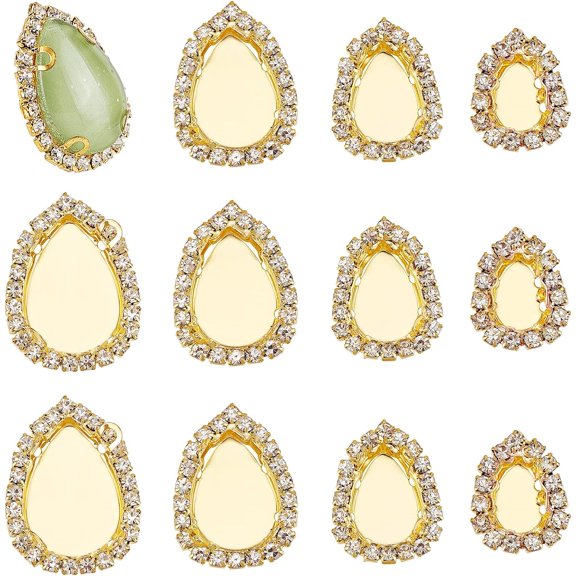 24pcs Metal Rhinestone Claw Settings 4 Sizes Sew On Rhinestone Base Claw Buckle Empty Claw Tray Teardrop Prong Cabochon Settings for Costume Belt Jewelry Making Decoration diy