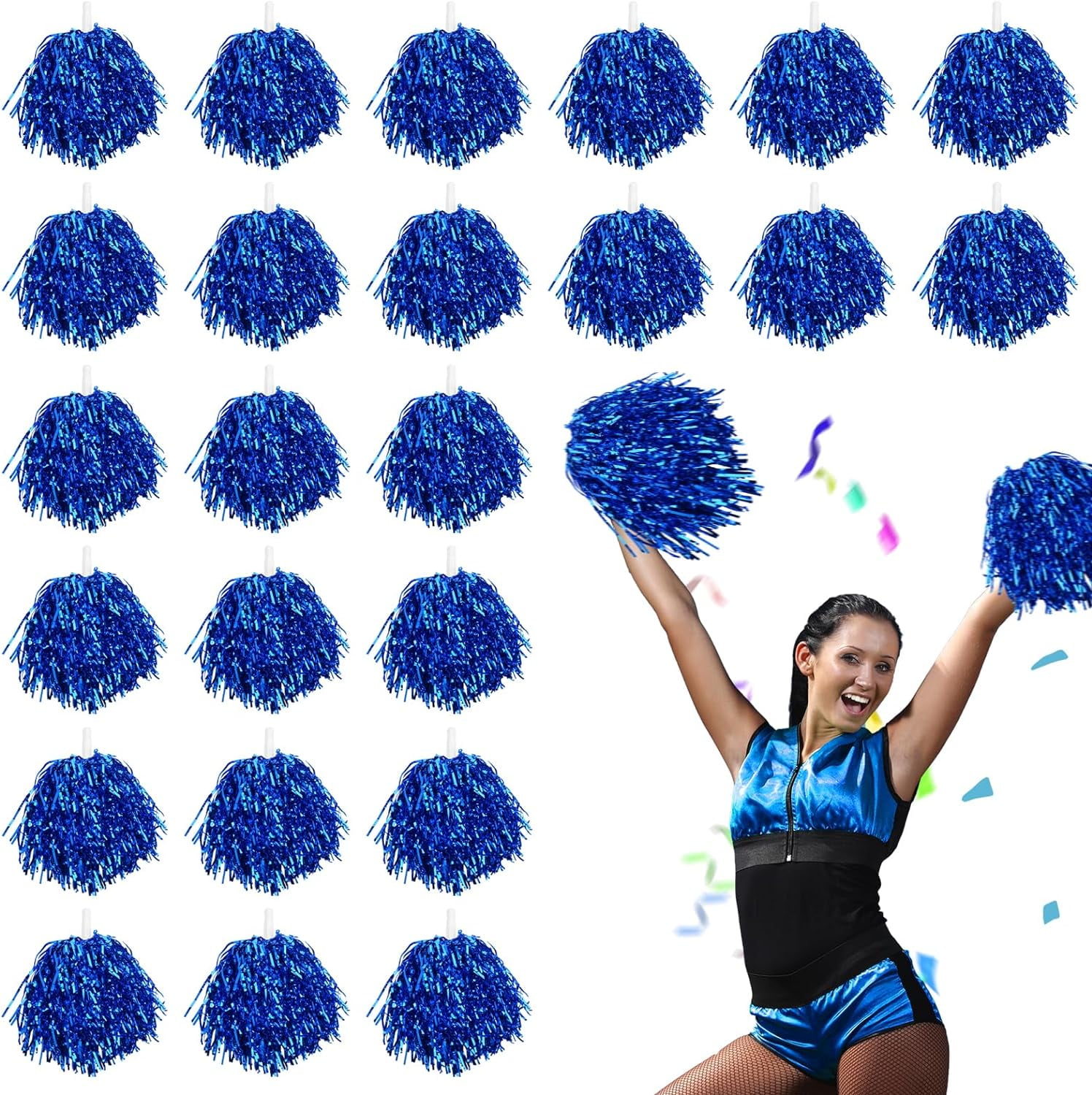 24pcs Metallic Pom Poms Cheerleading with Baton Handle Cheer Pom Poms