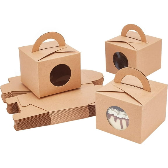 24pcs Mini Cake Boxes Kraft Bakery Boxes with Window Treat Dessert Box Pastry Box Macaron Box