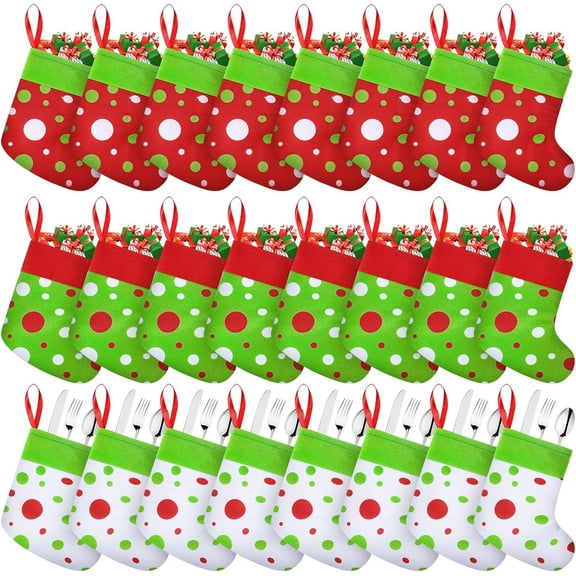 24pcs Mini Christmas Stockings 6 Inches Xmas Red and Green Dot Mini Gift Stockings Small Fireplace Hanging Stockings Holiday Decorations Xmas Present Socking for Christmas Tree Fireplace