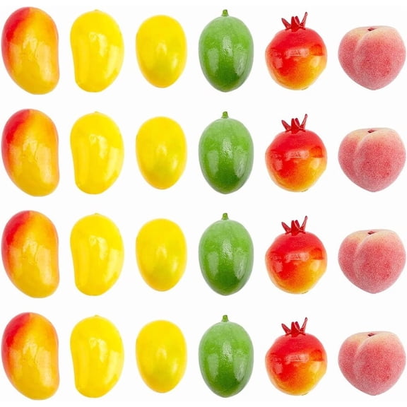 24pcs Mini Fruit 6 Styles Artificial Fruit Mangoes/Peaches/Pomegranates/Limes for Home House Kitchen Table otogray Party Decoration oto Props Lemon Model DIY Crafts