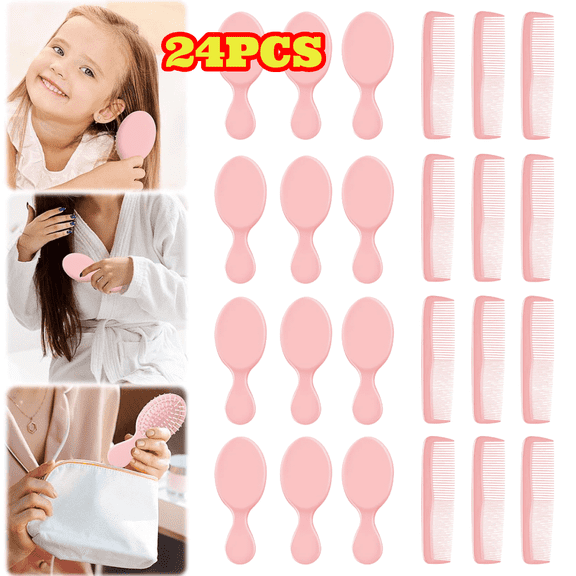 24pcs Mini Hair Brush Set, 12 Travel Wet Dry Hair Combs and 12 Plastic Straight Combs for Spa Travel Birthday Party Favors