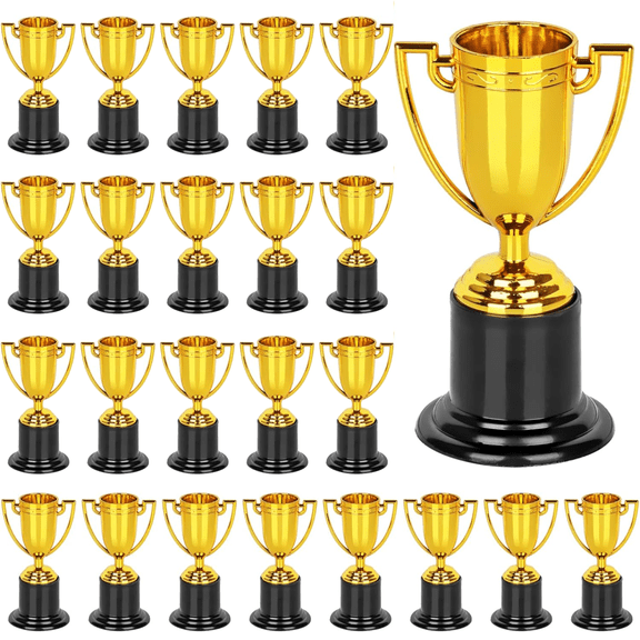 24pcs Mini Trophy Set, Plastic Gold Trophy Award, 4 inch Participation Trophy Cups for Party Favors, Rewards, Props, Sports, Competitions