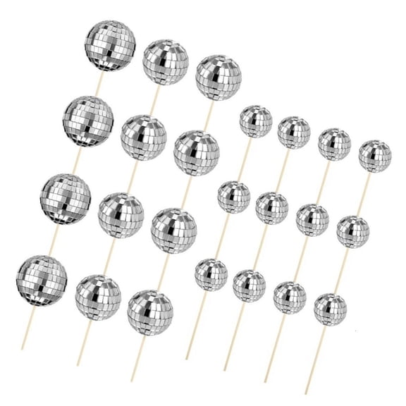 24pcs Miniature Discos Ball Cupcake Picks Cake Toppers Dessert Birthday Decorations Festival Cake Embellishments