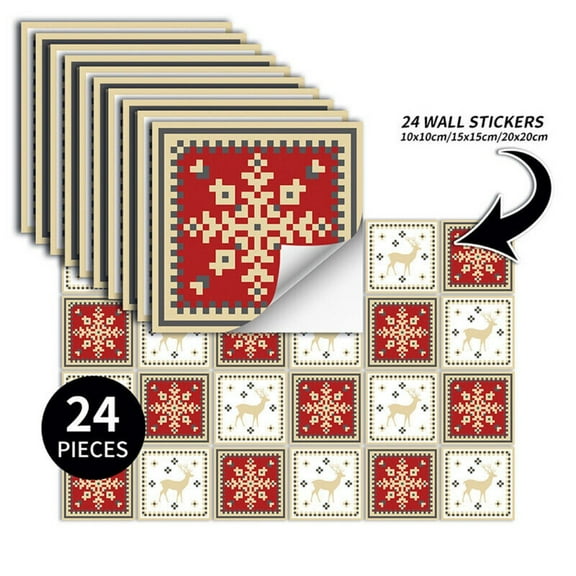 24pcs Moroccan Style Stickers Kitchen Bathroom Self-Adhesive Mosaic Wall Tiles