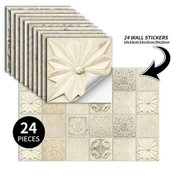 24pcs Moroccan Style Wall Tile Stickers Kitchen Bathroom Self-Adhesive Mosaic