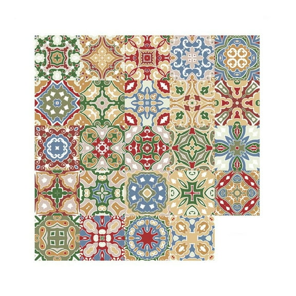 24pcs Moroccan Tile Sticker Stick Murals Wall Decals Backsplash DIY Adhesive Kitchen Bathroom Decoration 20x20cm