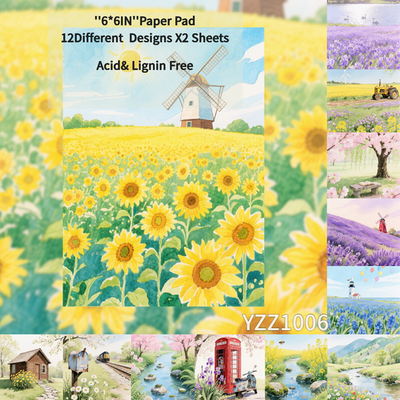 24pcs Nature - Inspired Scrapbook Papers - Lakes, Fields & Charming Details, Scrapbook Decoration,  Decorative Washi Sticker Material Paper,