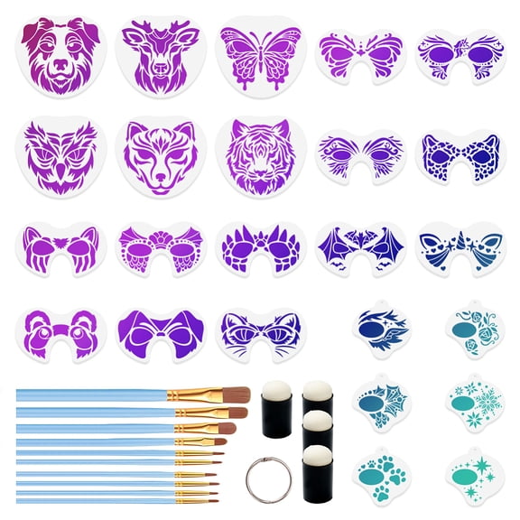 24pcs Number Vehicle Face Paint Stencils Kit Mixed Christmas Holiday Reusable Facial Painting Stencils Animals Party Body Paint Templates DIY