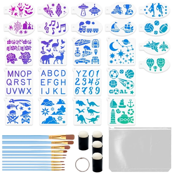 24pcs Number Vehicle Face Paint Stencils Kit Mixed Christmas Holiday Reusable Facial Painting Stencils Animals Party Body Paint Templates