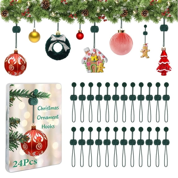 24pcs Ornament Hooks for Hanging Christmas Decorations, Anti-slip Hanging Hook for Ornament Protection - Green Christmas Tree Ornaments Hanger Hooks for Protect Fragile Xmas Decorations
