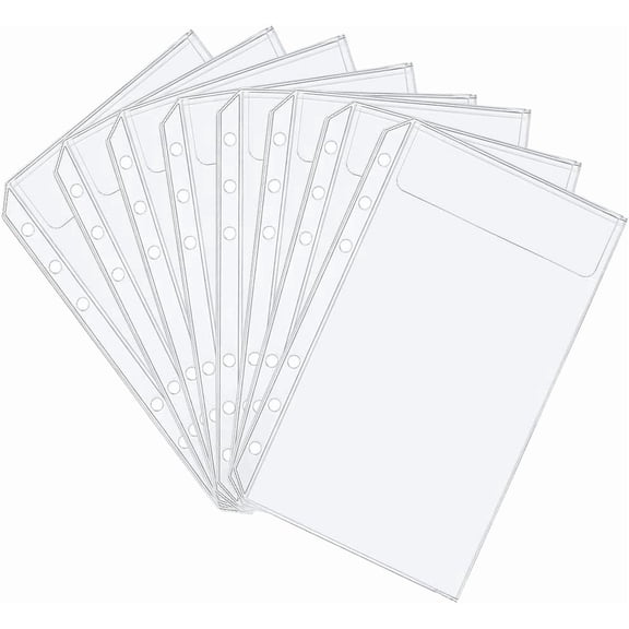 24pcs PVC Plastic Invoice Pockets File Envelope Small Bill Storage Bags White 105x181x0.8mm Hole: 4mm Inner Diameter: 90x174mm