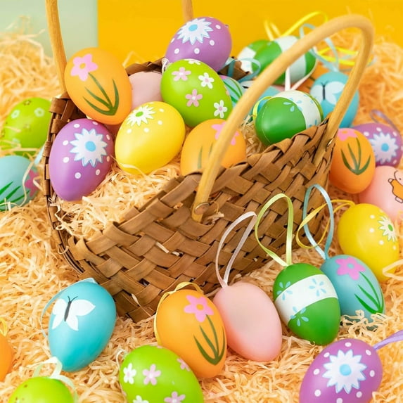 24pcs Painted Simulated Plastic Easter Eggs - Hangable Holiday Party Decor, Colorful Fake Eggs for Easter Home & Tree Decor, Reusable Easter Decoration, Festive Spring Egg Ornaments, 2.3in, B