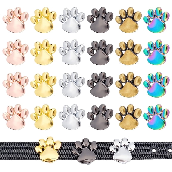 24pcs Paw Print Slide Beads 6 Colors Cat Dog Footprint Slide Charms Doggy Puppy Bear Paw Loose Beads for DIY Craft Flat Bracelet Wristbands Necklace Choker Jewelry Making Hole: 11x2mm