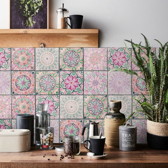 24pcs Peel and Stick Vinyl Backsplash Tiles Stickers Tile Paint Removable Waterproof Self-Adhesive Decals Vinyl Home Kitchen Bathroom Spring Easter Decoration Bathroom Decorand Accessories E2 15*15cm