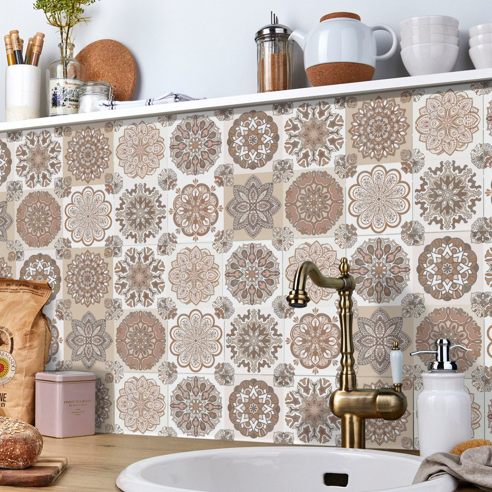 Rectangular Kitchen Tile Stickers 24pcs Peel and Stick Kitchen Backsplash Tile Stickers,Moroccan Style ...