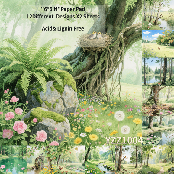 24pcs Piece Serene Forest Landscape Art Prints - Calming Nature Scenes with Lakes, Cabins & Wildlife, Scrapbook Decoration,  Decorative Washi Sticker Material Paper,