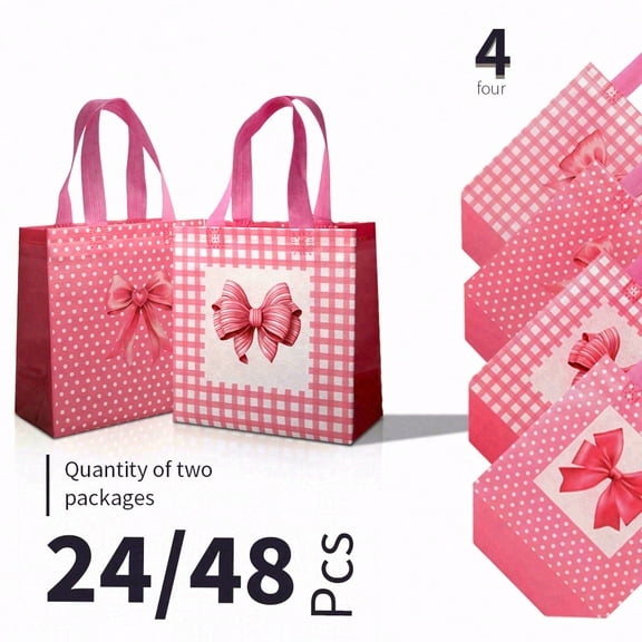 24pcs Pink Bowknot Gift Bags with a Girlish Flair, Thickened Non-Woven Candy Tote Bags, suitable for multiple occasions such as Valentine's Day, Mother's Day, wedding return gifts