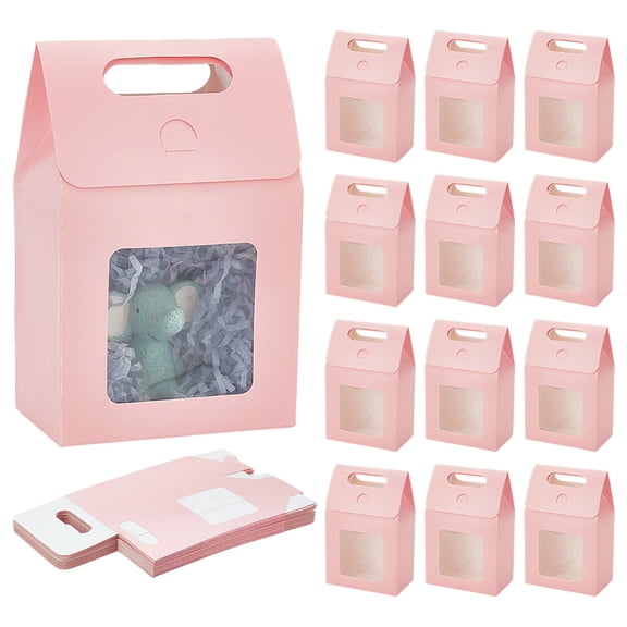 24pcs Pink Gift Box with Handle Small Goodies Boxes Party Favor Boxes with Window for Wedding Birthday Gift Giving Treat 3.8x2.3x5.9 InchDIY