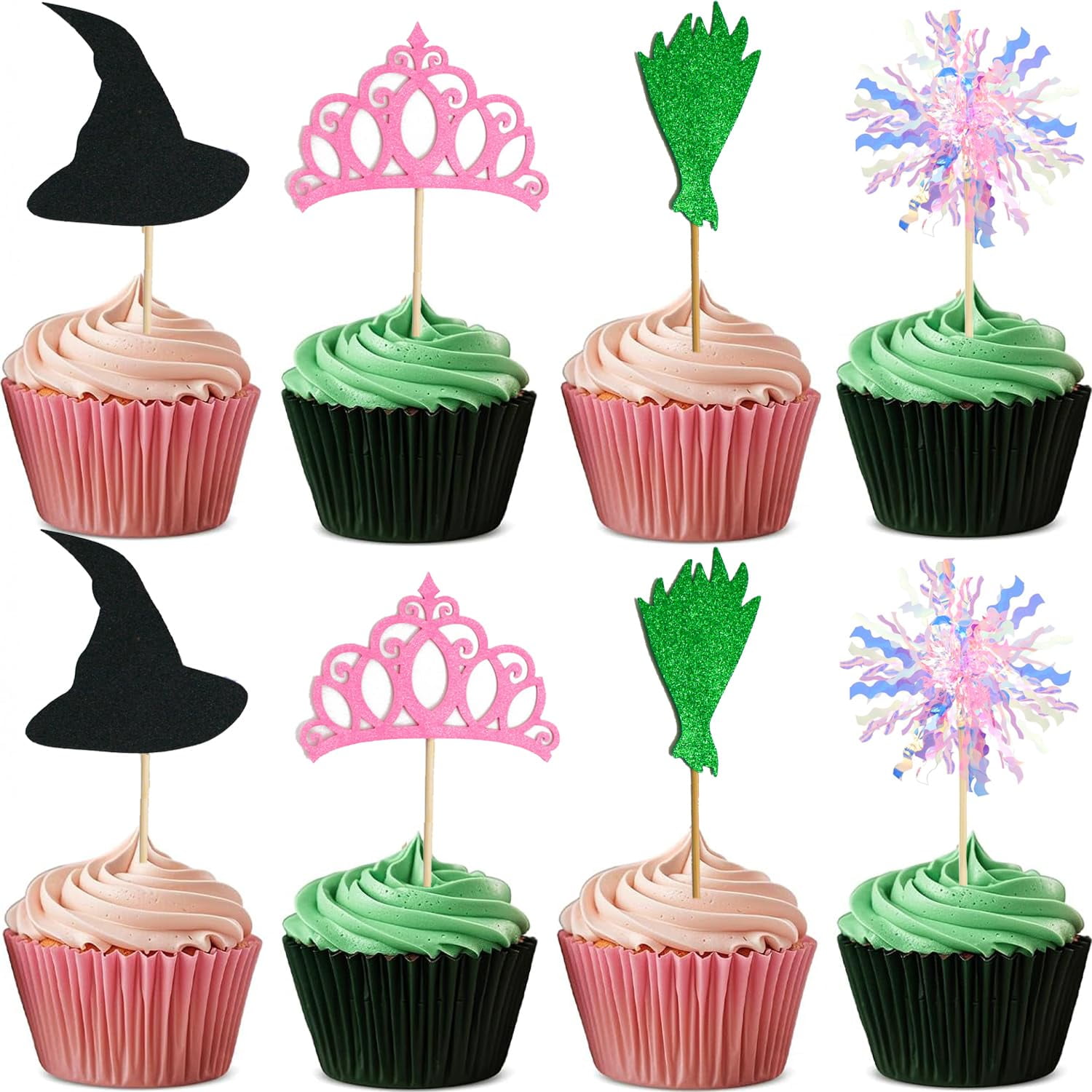 6 Pcs Pink & Green Witch Iron On Patches – Embroidered Magical Appliques For Clothes, Backpacks, DIY