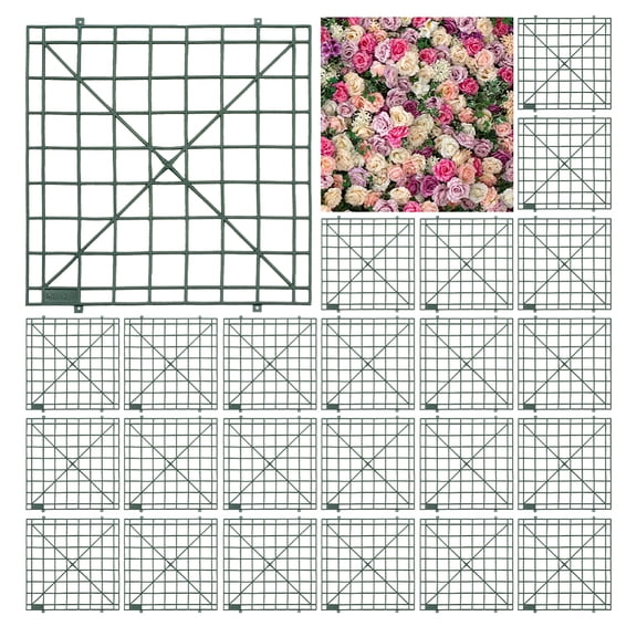 24pcs Plastic Artificial Flower Rows for Wedding 64-Barb Flower Grid Panels Flowers Wall Arches Backdrop Dark Green 261x248x13mm Hole: 1.8mm