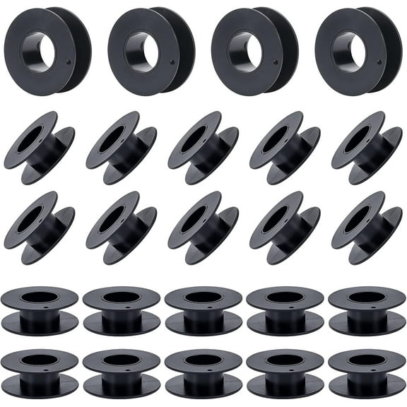 24pcs Plastic Bobbin Empty Spools Black Thread Wire Spools Bobbins Small Plastic Spools Empty Wire Spools Plastic Bobbins for Embroidery Brother Sewing Cord Thread Wire Rope Chain Black