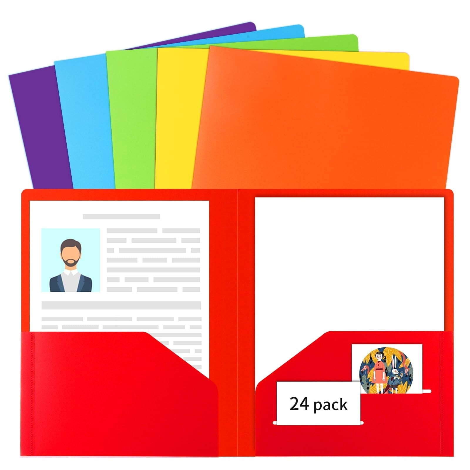 24pcs Plastic Pocket Folders, 2 Pockets & Card Holders, 6 Colors ...