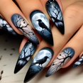 thumbnail image 1 of 24pcs Press on Nail Long False Nail Acrylic False Nail with Crow Branch Designs, 1 of 7