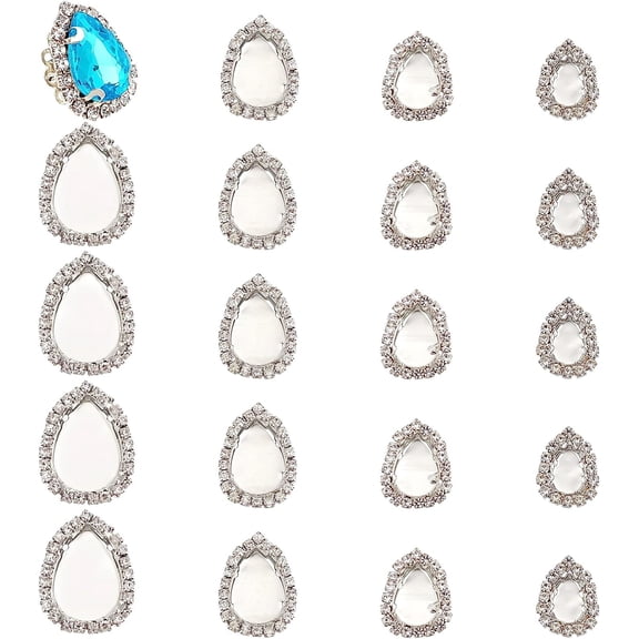 24pcs Prong Settings for Gemstones 4 Style Holder Bezel Teardrop Rhinestone Settings Platinum Rhinestones Settings for Clothes Shoes Bag Costume Hair Accessories DIY Crafts Platinum