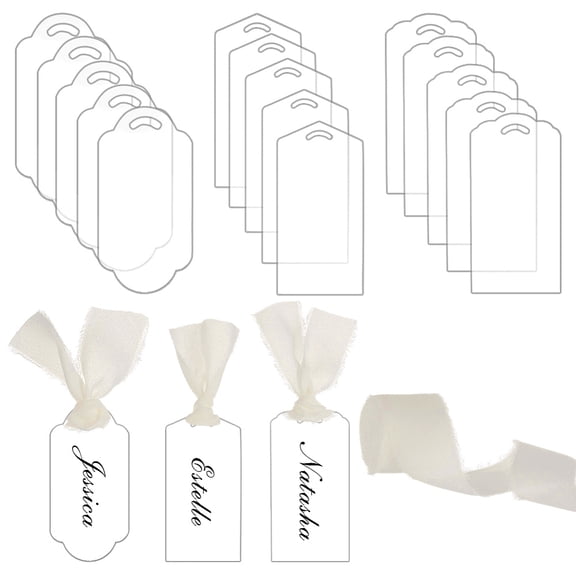 24pcs Rectangle Acrylic Blank Name Cards with 1 Roll Polyester Frayed Ribbons Mixed color 90x45x1.8mm Hole: 3x13.5mm