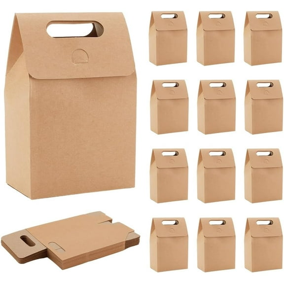 24pcs Rectangle Kraft Paper Gift Bags with Hole Handle Candy Tote for Birthday Wedding Sandy Brown 10x5.8x15cm