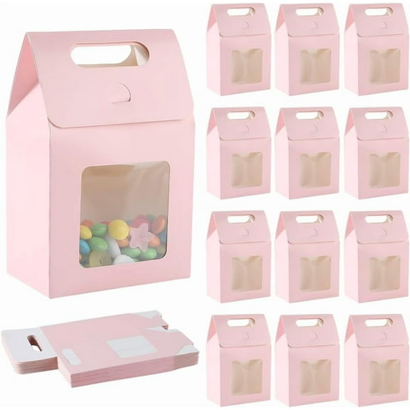 24pcs Rectangle Paper Gift boxes with Clear Window for Party Wedding Bakery box Misty Rose 5.8x9.7x15.1cm