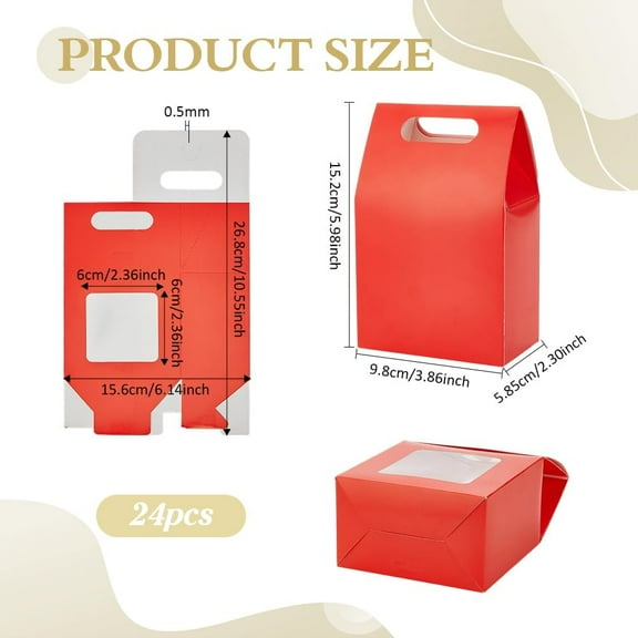 24pcs Red Gift Box with Handle Small Goodies Boxes Gable Paper Party Favor Boxes Candy Box with Window for Christmas Birthday Gift Packaging 3.8x2.3x5.9 Inch