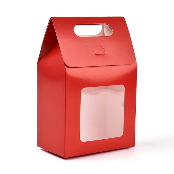 24pcs Red Gift Box with Handle Small Goodies Boxes Gable Paper Party Favor Boxes Candy Box with Window for Birthday Gift Packaging 3.8x2.3x5.9 Inch
