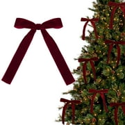 24pcs Red Velvet Bows for Christmas Tree Decorations Wreath Burgundy Velvet Ribbon Garland Velvet Bows with Gold Twist Ties