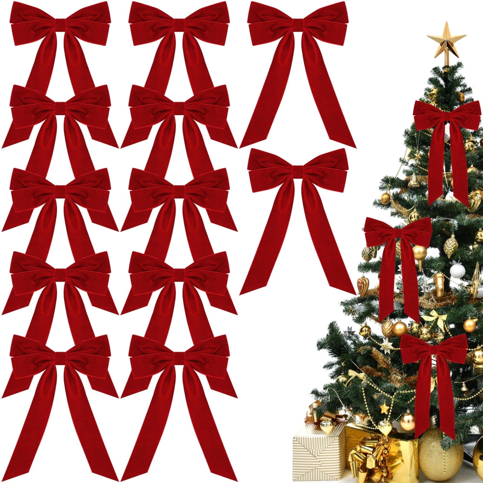 24pcs Red Velvet Bows for Christmas Tree Decorations Wreath Burgundy ...