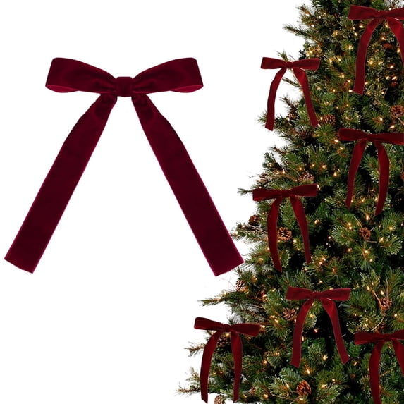 NumWeiTong 24pcs Red Velvet Bows for Christmas Tree Decorations Wreath Burgundy Velvet Ribbon Garland Velvet Bows with Gold Twist Ties