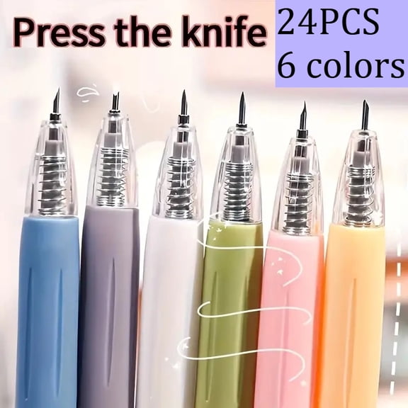 24pcs Retractable Precision Craft Knife Set Pop Up Pen Shape Paper Cutter with Ergonomic Body for Scrapbooking Card Making Model Building Office Supplies