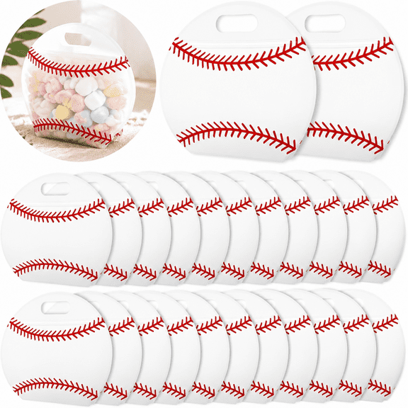 24pcs Reusable Baseball Snack Bags with Handles, Stand-up Bottom Sealed Treat Bags - Perfect for Baseball Mom, Game Day Training, and Team Party Favors, Sport Goodie Bags for Birthday Gifts