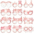 24pcs Rose Gold Happy New Year Paper Glasses, Pink New Year Eyeglasses