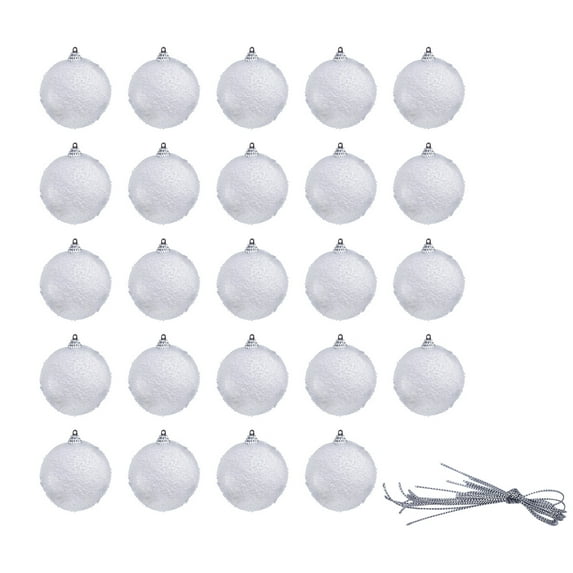 24pcs Shatterproof Christmas Foam Balls - White Snowball Ornament for Christmas Tree, With Drawstring, Home Holiday Decor, Lightweight & Durable, Perfect for Christmas Tree Decoration, White, XL