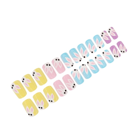 24pcs Short Square Easter Artificial Nails with Rabbits on Nails Acrylic for Enhancing Holiday Look