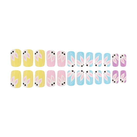 24pcs Short Square Easter Artificial Nails with Rabbits on Nails Acrylic for Enhancing Holiday Look
