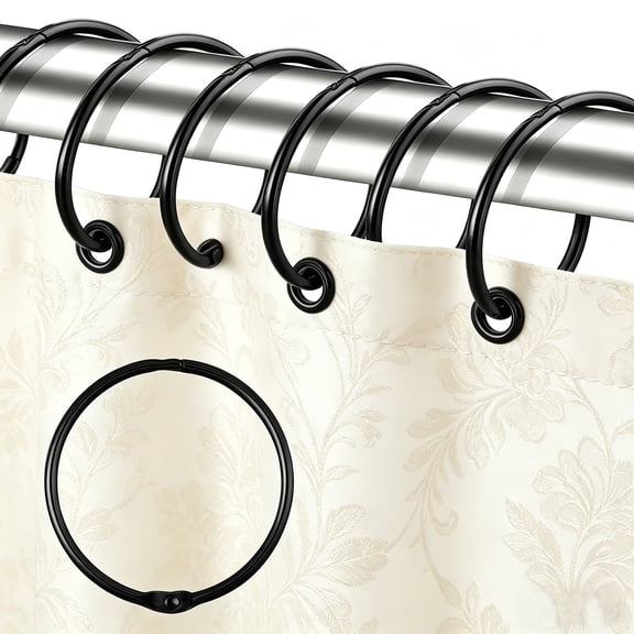 24pcs Shower Curtain Rings, Rustproof Decorative Shower Curtain Hooks Metal Round Shower Ring Hooks for Bathroom Shower Rod, 2 inch, Black