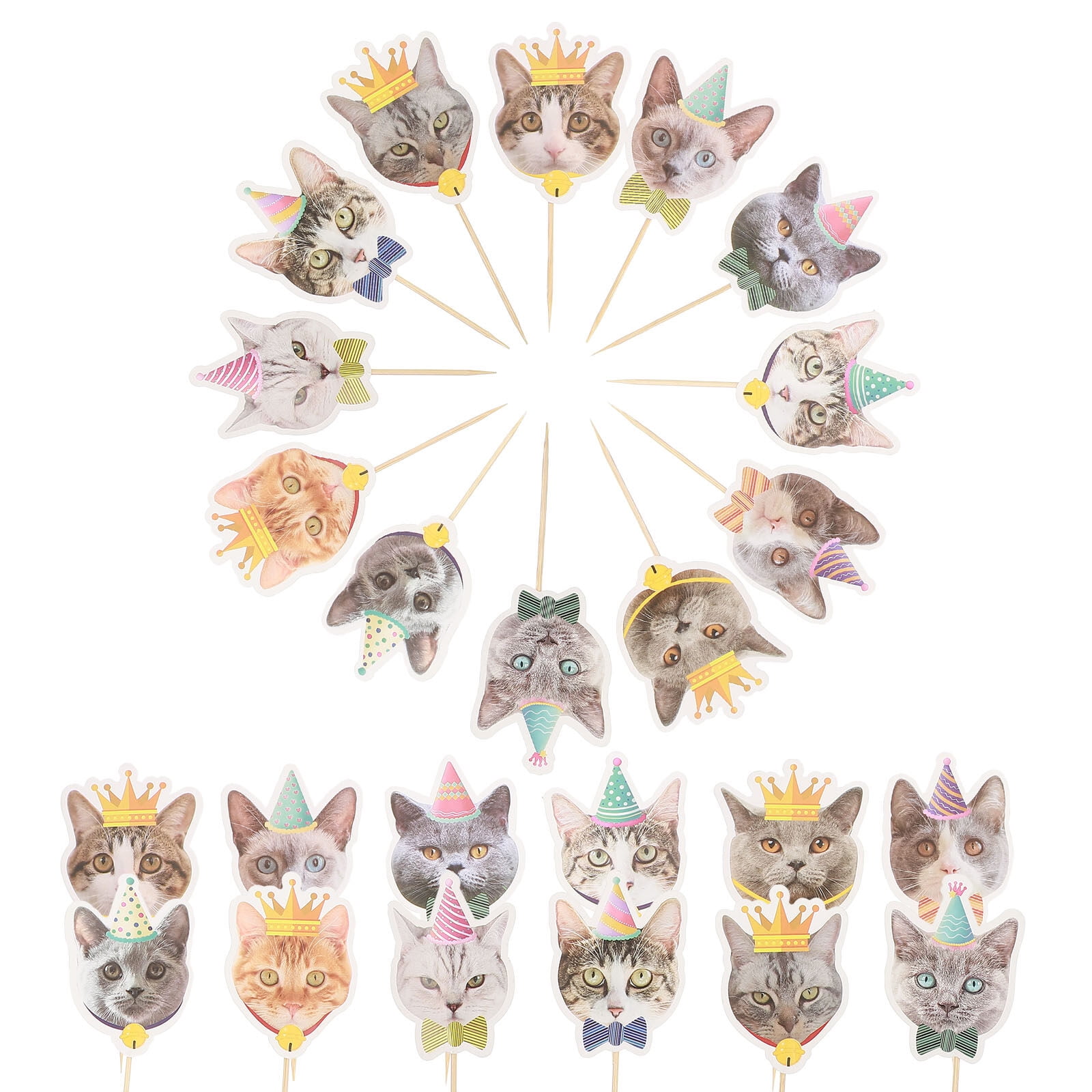 24pcs Simulation Cat Cake Toppers Cat Birthday Party Cake Picks Pet