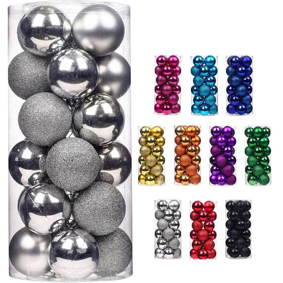 24pcs Small Christmas Ball, 4cm/1.57'' Ornaments Shatterproof Mini Desktop Christmas Tree Balls Multicolor Pastel Tree Ornaments Pendant (24pcs Silver)