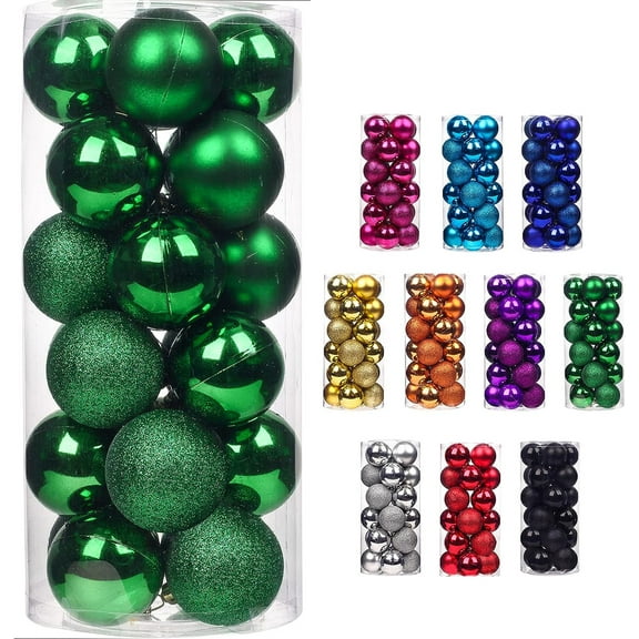 24pcs Small Christmas Ball, 6cm/2.36'' Ornaments Shatterproof Mini Desktop Christmas Tree Balls Multicolor Pastel Tree Ornaments Pendant (24pcs Green)