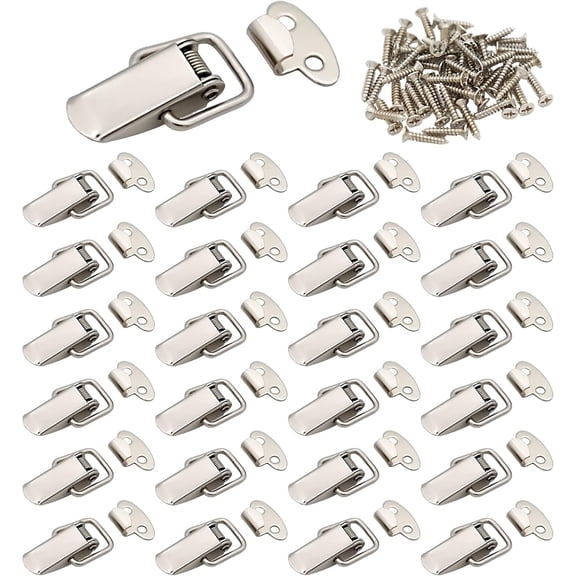 24pcs Small Stainless Steel Spring Toggle Lock with Clasp Buckle Latch for Cabinet Boxes Gift Suitcase Wooden Cases Silver